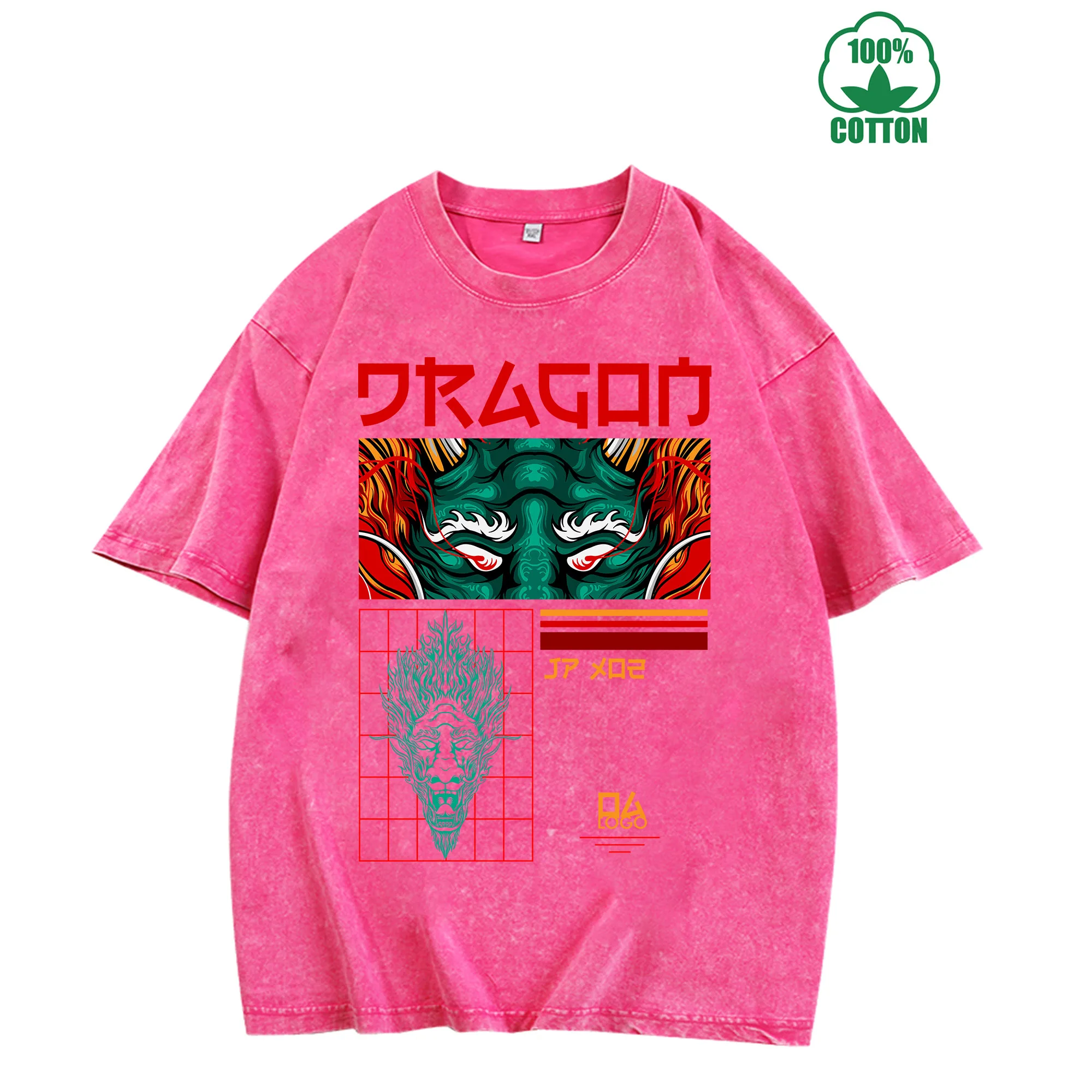 تي شيرت ميستيك دراجون فينتاج مغسول 230 جرام 100% قطن مريح كبير الحجم ملابس الشارع للجنسين #3