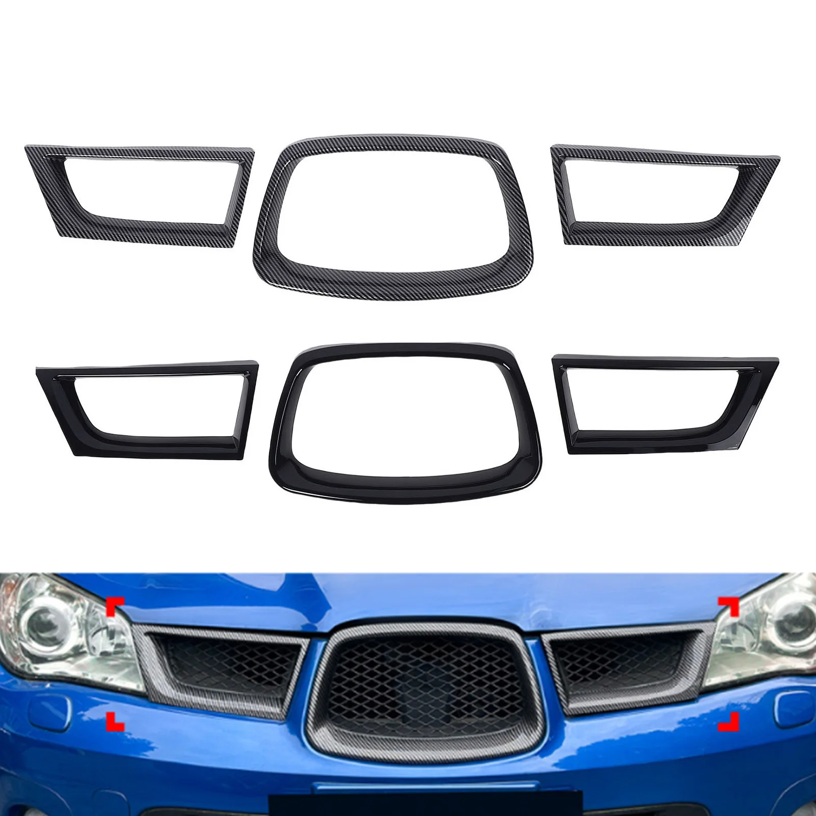 

3 шт. накладка на переднюю решетку, декоративная передняя решетка, объемная отделка, замена для Impreza WRX STI 9-го поколения 2006-2007 гг.