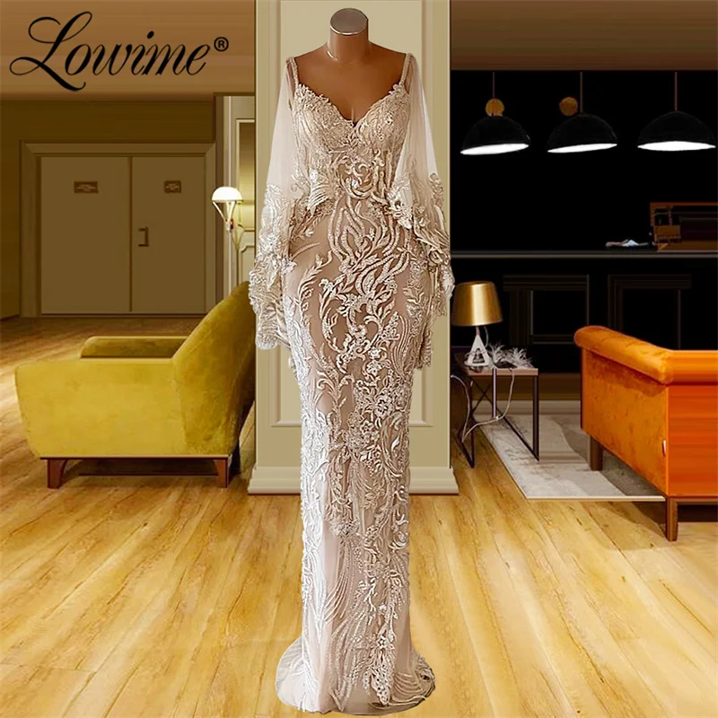 

Lowime Vintage Mermaid Evening Dresses 2022 Plus Size Cape Sleeve Long Applique Lace Party Dress For Weddings Prom Dress Robes