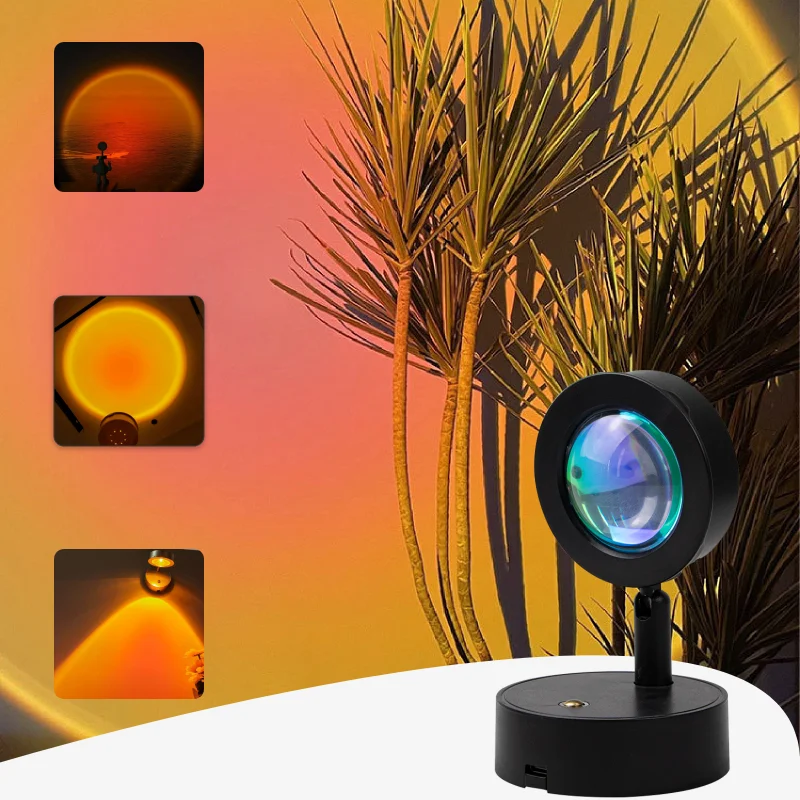 LED rechargeable magnetic sunset projection light can be rotated 360 degrees to touch dimming sunset atmosphere light