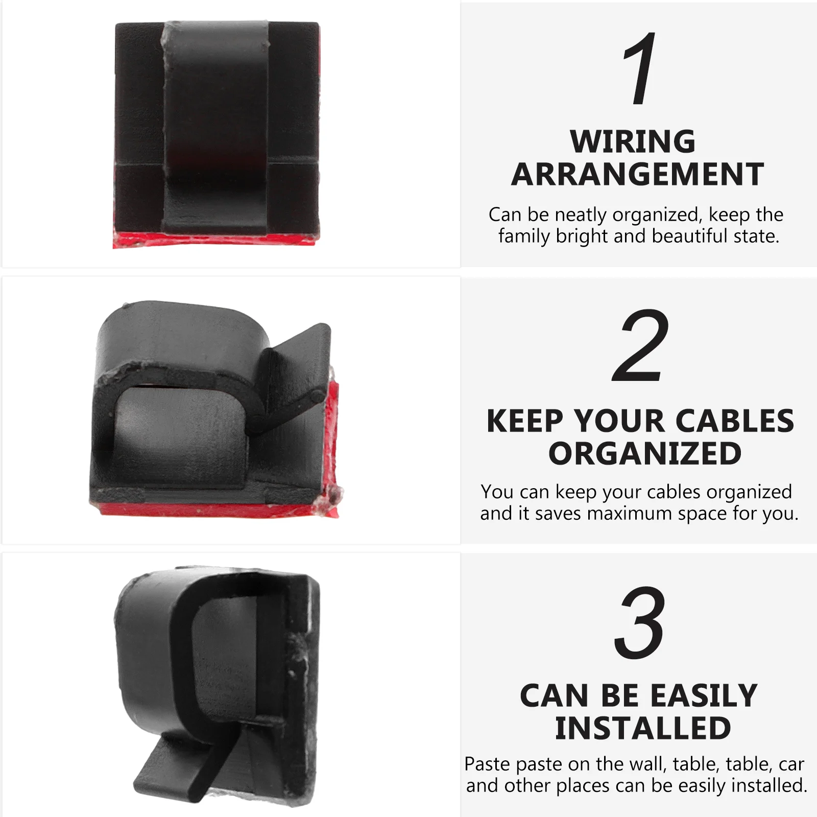 

50pcs Plastic Self-Adhesive Cable Holder Square Shaped Cable Management Organizer For Headphone Data Cords Desktop Cord