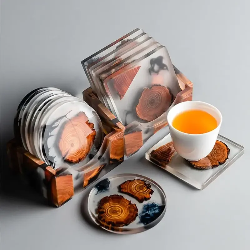 Resin Coaster Creative Kung Fu Tea Set Solid Wood Insulation Pad Set Home Non-slip Tea Tray Tea Set Accessories