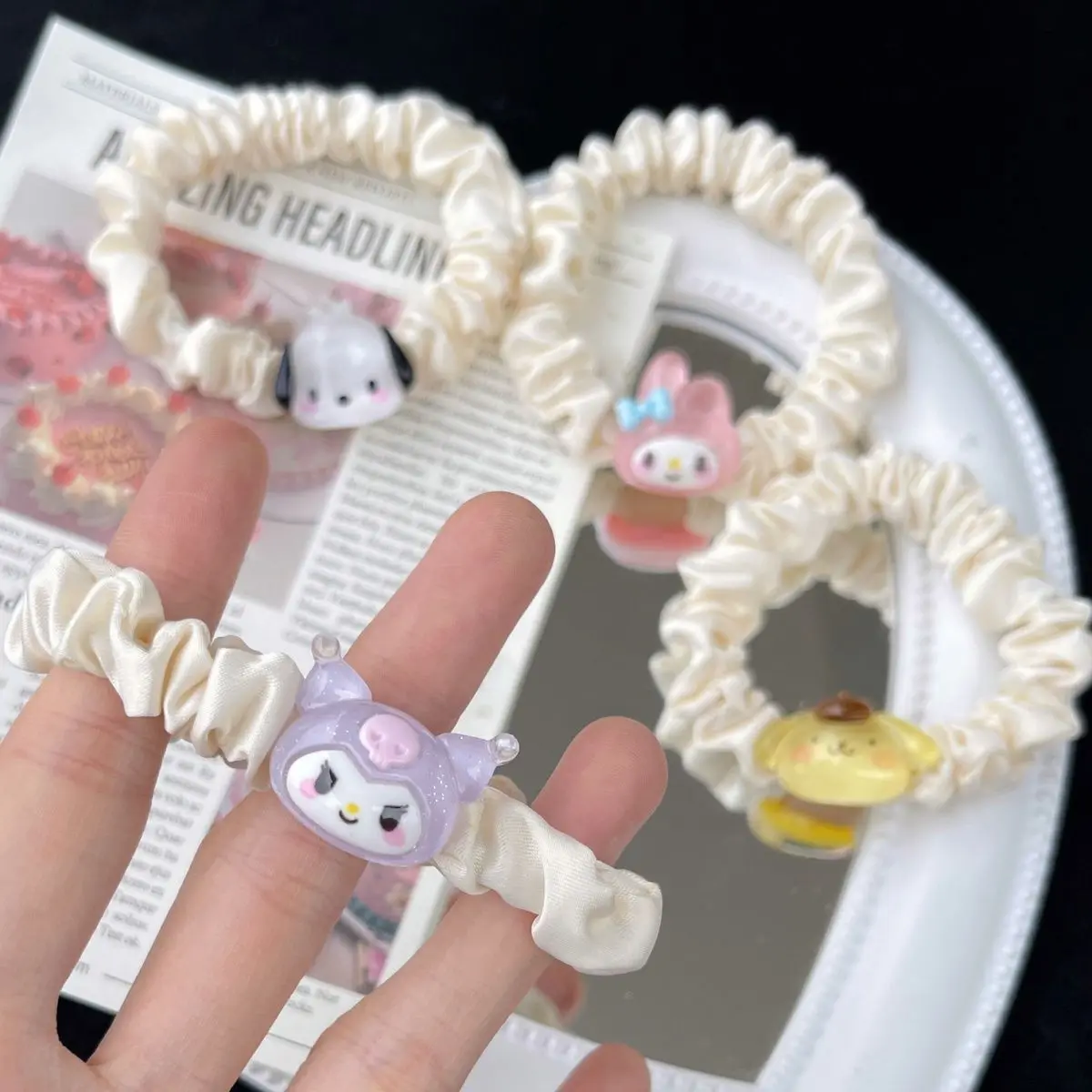 5pcs Miniso Sanrio Series Kuromi Melody Pudding Dog Pacha Dog Friends Crystal Transparent Hair Clip Hairband Hair Decoration