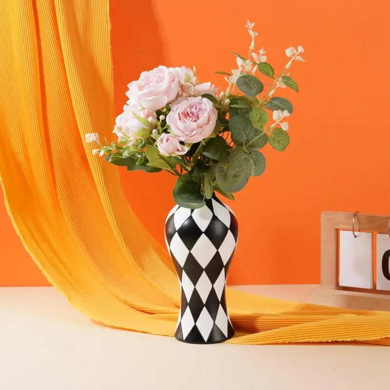 

Ваза для цветов, ваза для спальни, клетчатая смола, контейнер для цветов, водонепроницаемый декоративный контейнер для комнаты, стола, центральные предметы, кухня, столовая