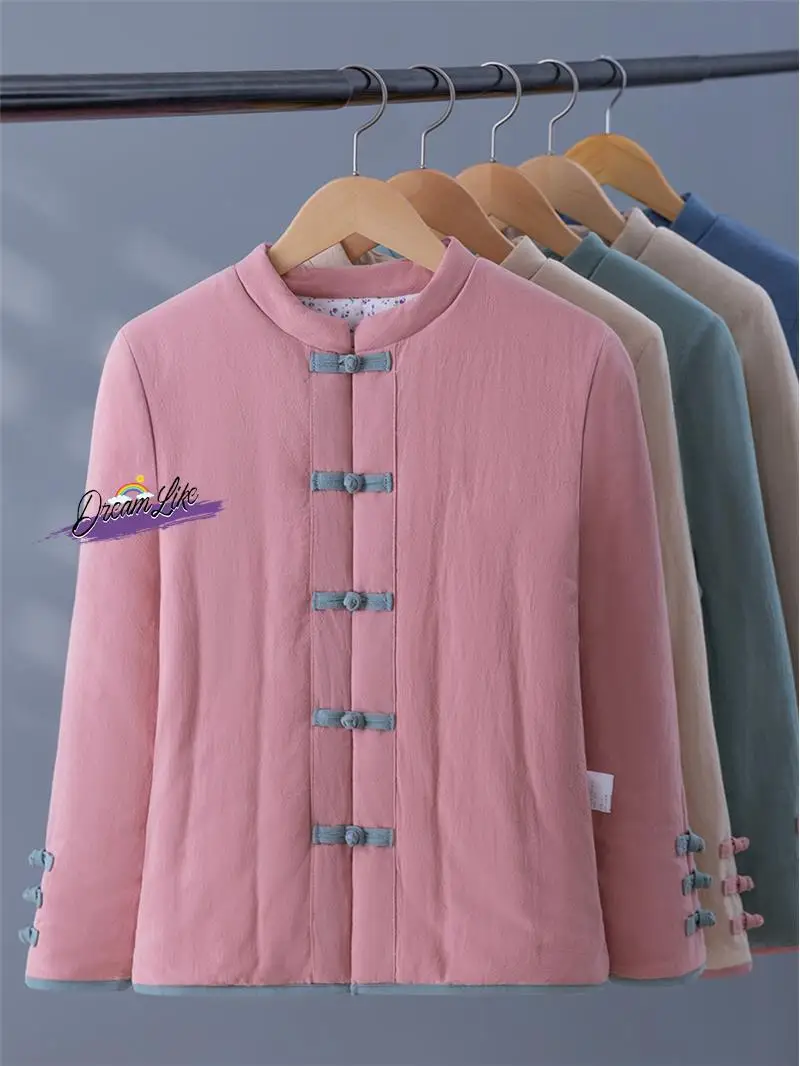 

Женская приталенная куртка из чистого хлопка в традиционном китайском стиле, тонкая хлопковая внутренняя куртка с ретро-дизайном на пуговицах