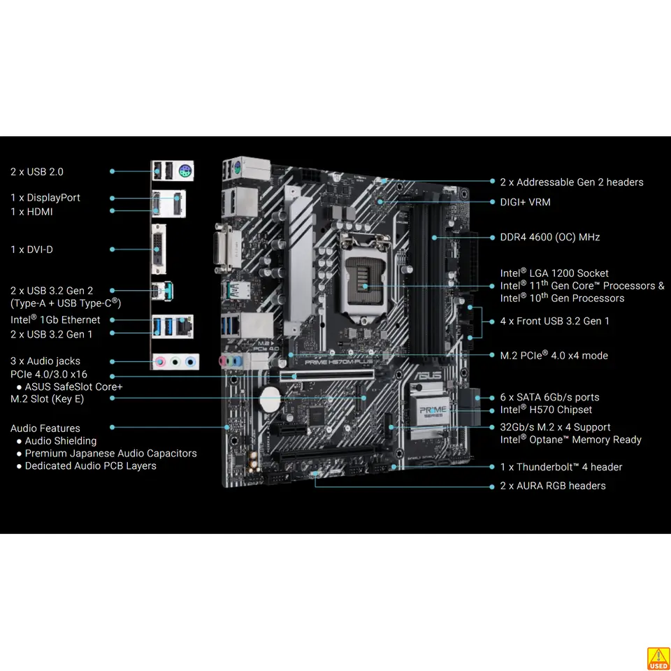 لوحة أم ASUS PRIME H570M-PLUS، مقبس LGA1200، معالجات الجيل الحادي عشر والعاشر، ذاكرة DDR4 4600(OC)، شريحة H570 - 2