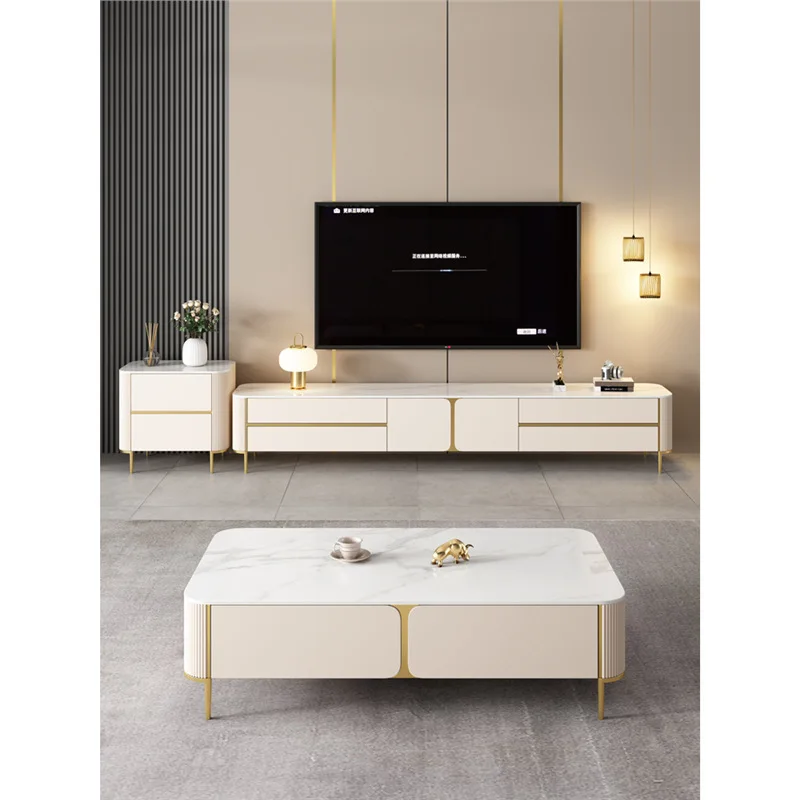 

Light luxury TV cabinet, simple modern high-end paint floorcabinet, Nordic wind rock slab coffeetable TVcabinet combination s
