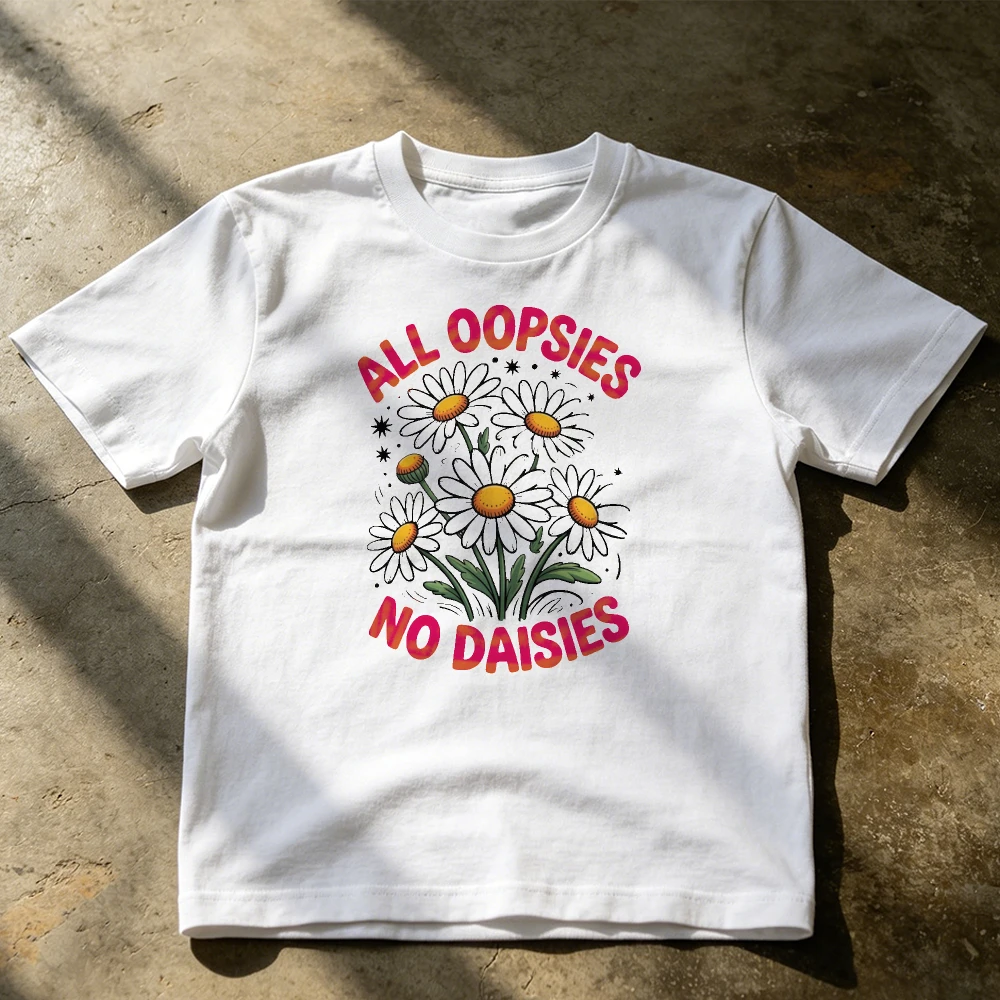All Oopsies No Daisies Graphic T Shirt Retro Daisy Flower Letter Print Short Sleeve Tee Cute Coquette Floral Loose Tops