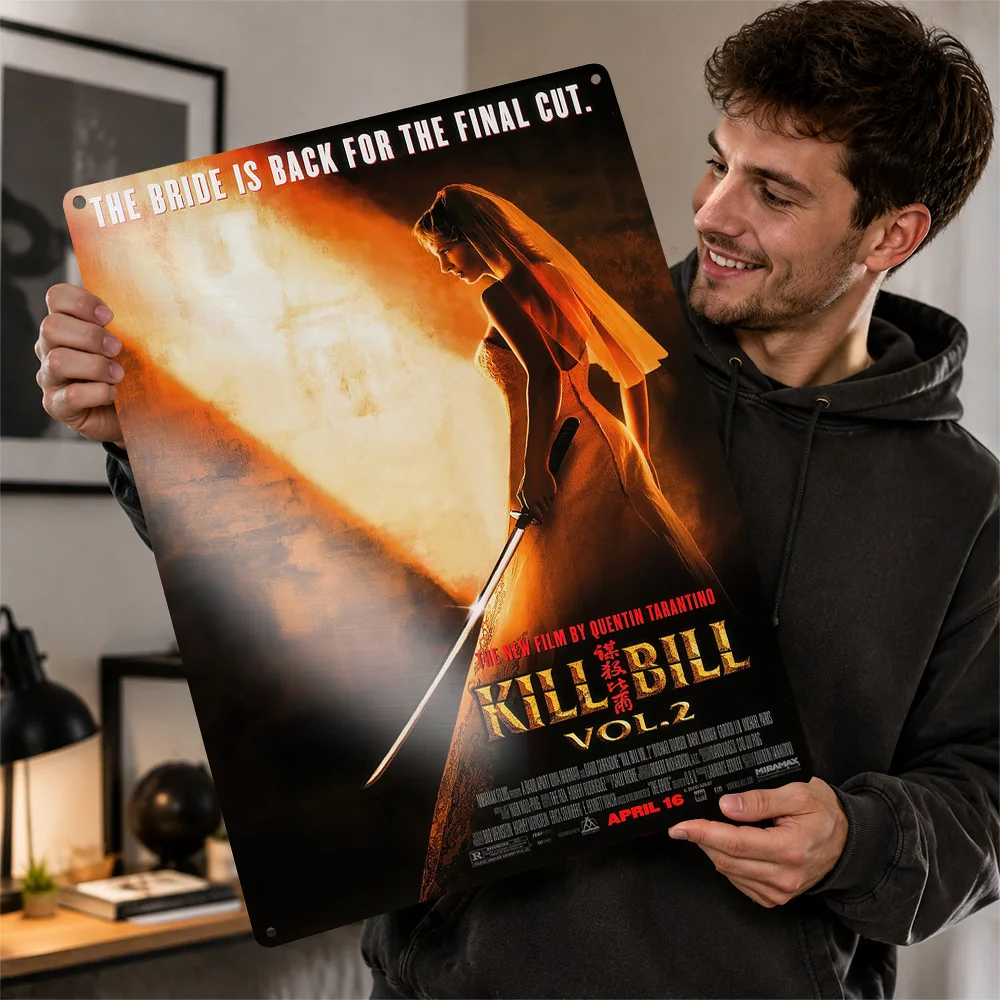 Kill Bill Vol. 2 Movie Poster Cinema Wall Art Customized Retro Metal Sign for Man Cave Home Decor Film Fan Gift Room Decoration