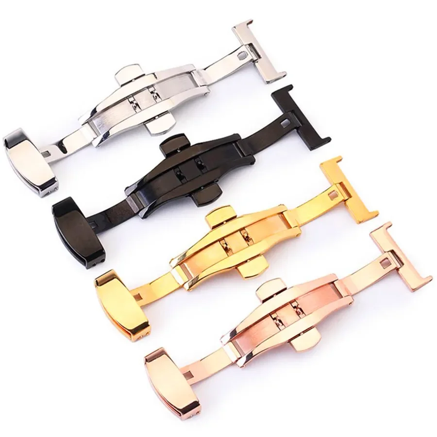 Double Installation Belt Anti-Rust Butterfly Buckle Stainless Steel Watch Accessories Straight Interface Rose 14 16 18 22mm