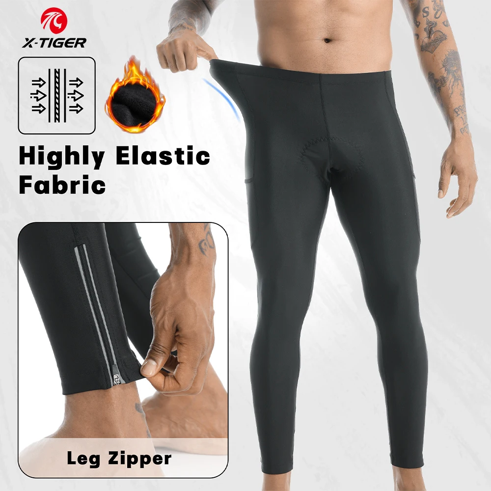 

X-TIGER Cycling Trousers Men Winter Thermal Mountain Bike Cycling Pants Bicycle Tights With leg zips 5D Gel Pad Warm Up Hot Gift