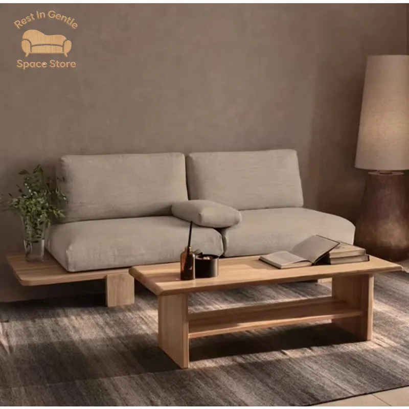Nordic small apartment living room sofa saves space gray wood tatami
