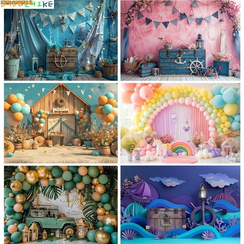 

Happy Birthday Party Photography Backdrop Baby Shower Newborn Portrait Colorful Balloon Arch Decor Photo Studio Background AR-01