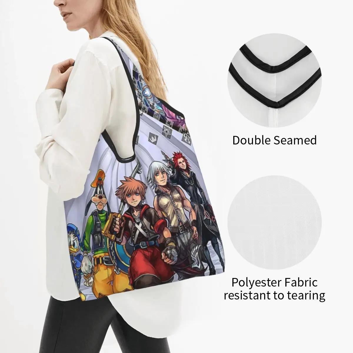 Custom Funny Printing Kingdom Hearts Box Art Tote Shopping Bag Portable Shoulder Shopper Anime Game Handbag