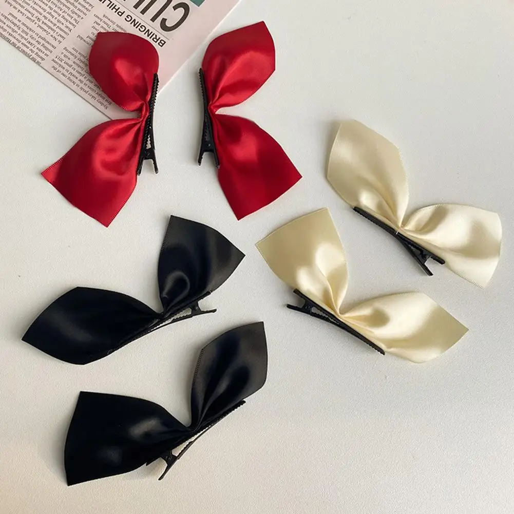 1 Pair Black Silk Bow Hairpin French Girl Hairpin Bangs Korean Ji Soo Hair Clip For Girls Women Hair Bow Hairpin Accesories