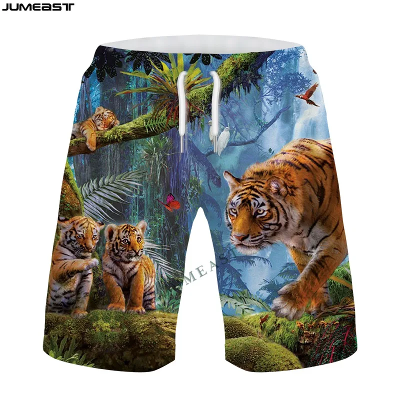 Jumeast Y2k Men Women 3D Printed Animal Tiger Hip Shorts Trunks Quick Dry Beach Casual Sweatpants Short Pants