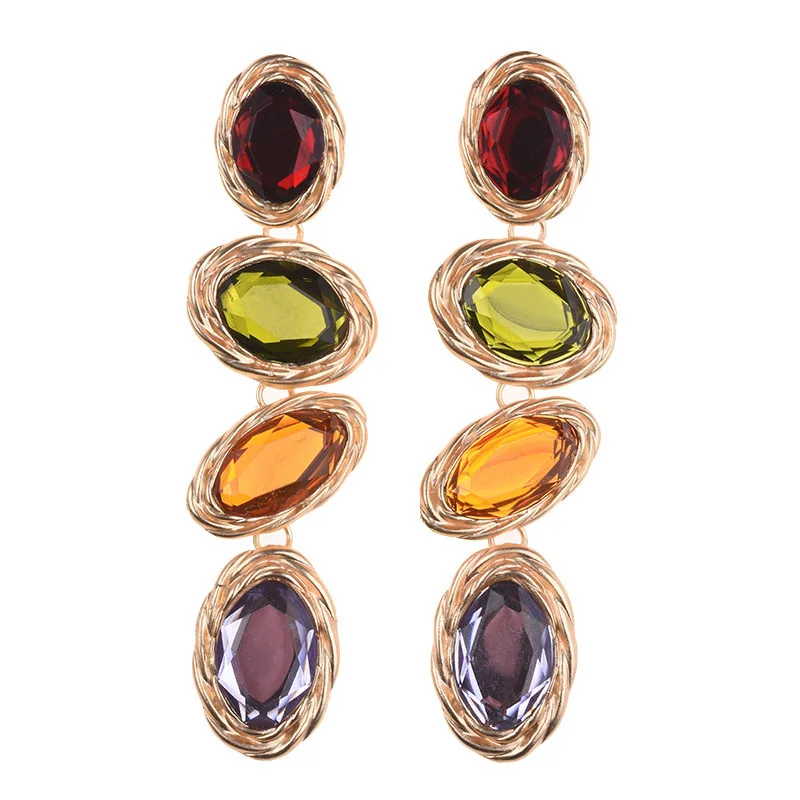 Cross-border jewelry, earrings, exaggerated alloy diamond-encrusted contrasting earrings, sent by the source manufacturer on beh