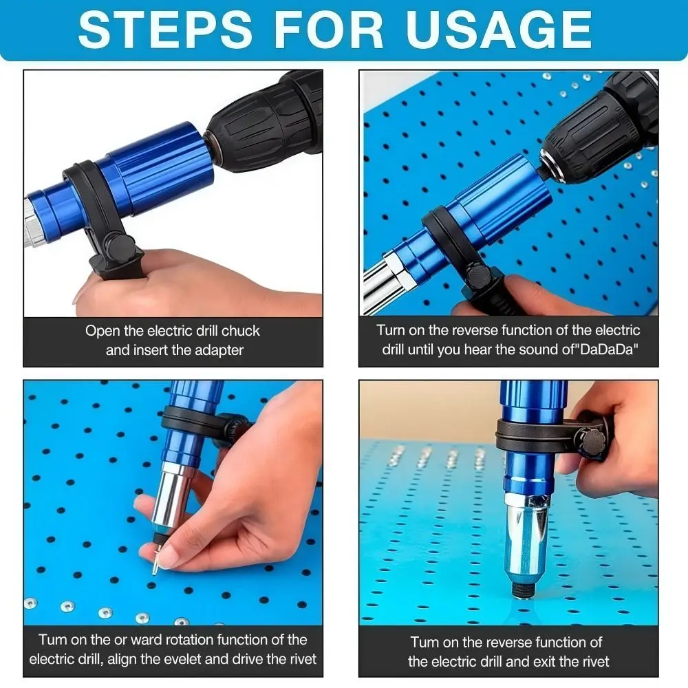 Aluminum Alloy Electric RivetGun Adapter Cordless Durable RivetGun Adapter Kit Portable Lightweight Electric Drill RivetGun