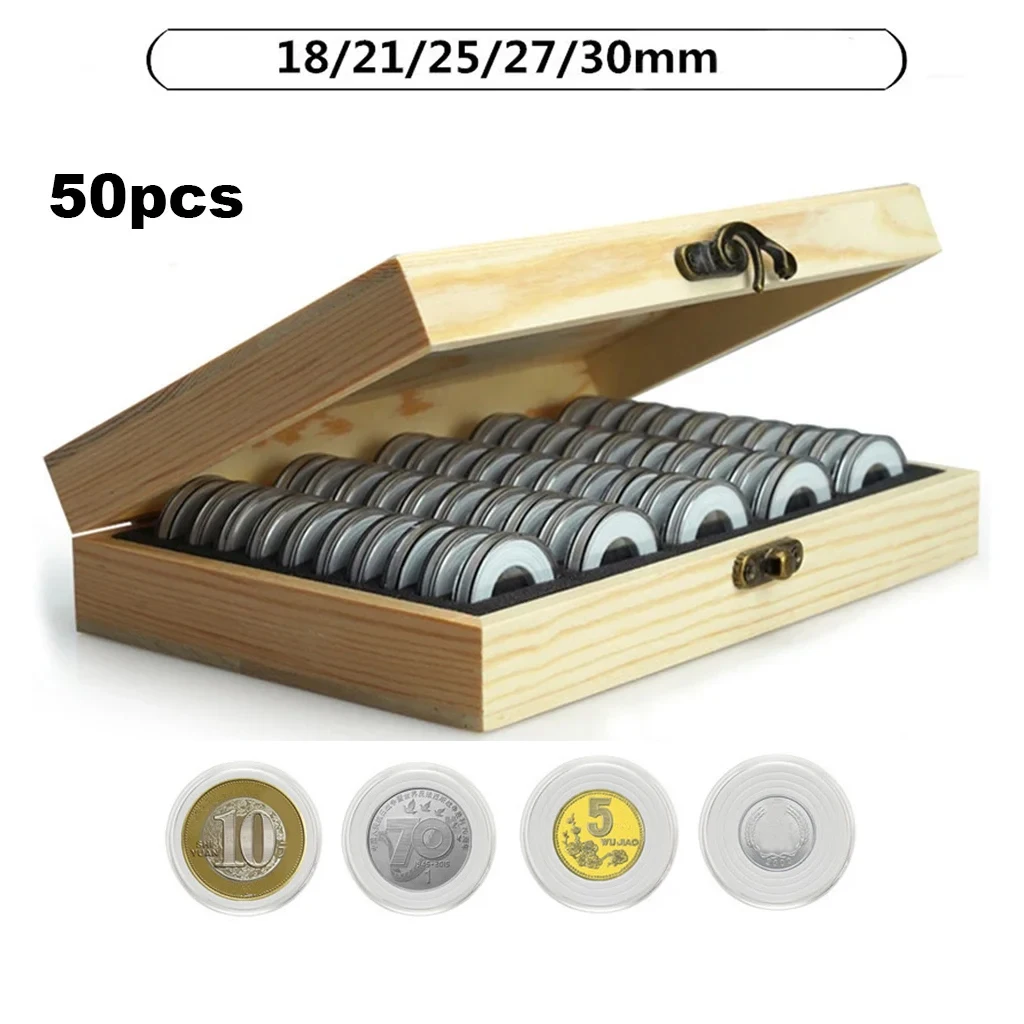 Adjustable Gasket Wooden Coin Storage Case 30/50/100Pcs Fit 18/21/25/27/30Mm Coins Collecting Holder for Coin Enthusiasts