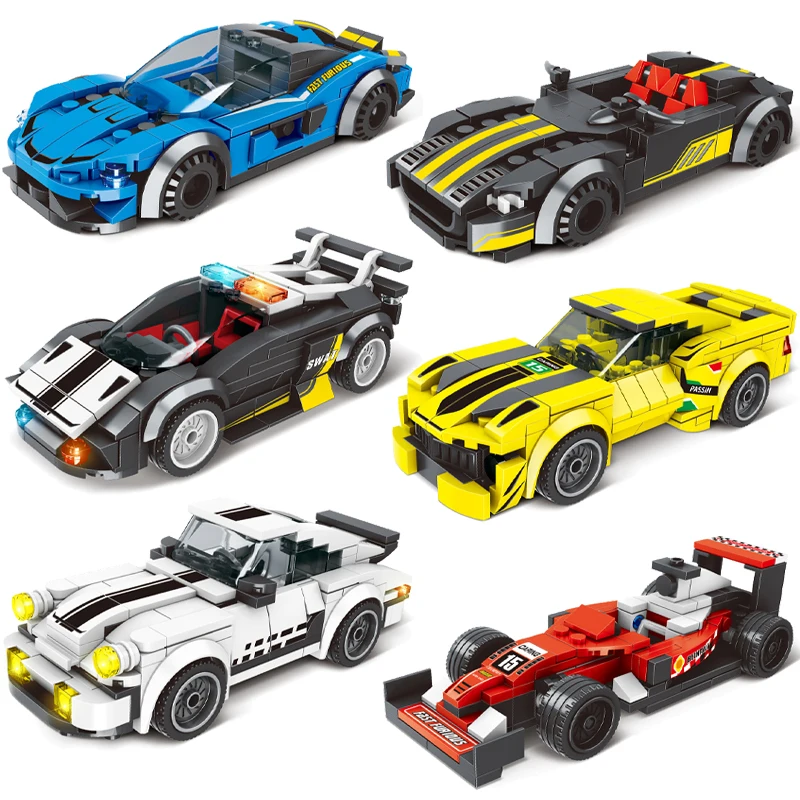 

Speed Champions SWAT Police F1 Sports Car Figure Vehicle Stickers Building Blocks Rally Racers Model Bricks Toys For Kid Gift