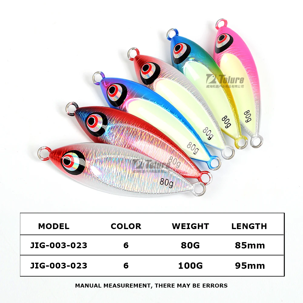 TOLU New 80g 100g Hard Bait Slow Sinking Jigging Metal Fishing Lure Jig Flat Glow Artificial Bait Long Casting Tackle