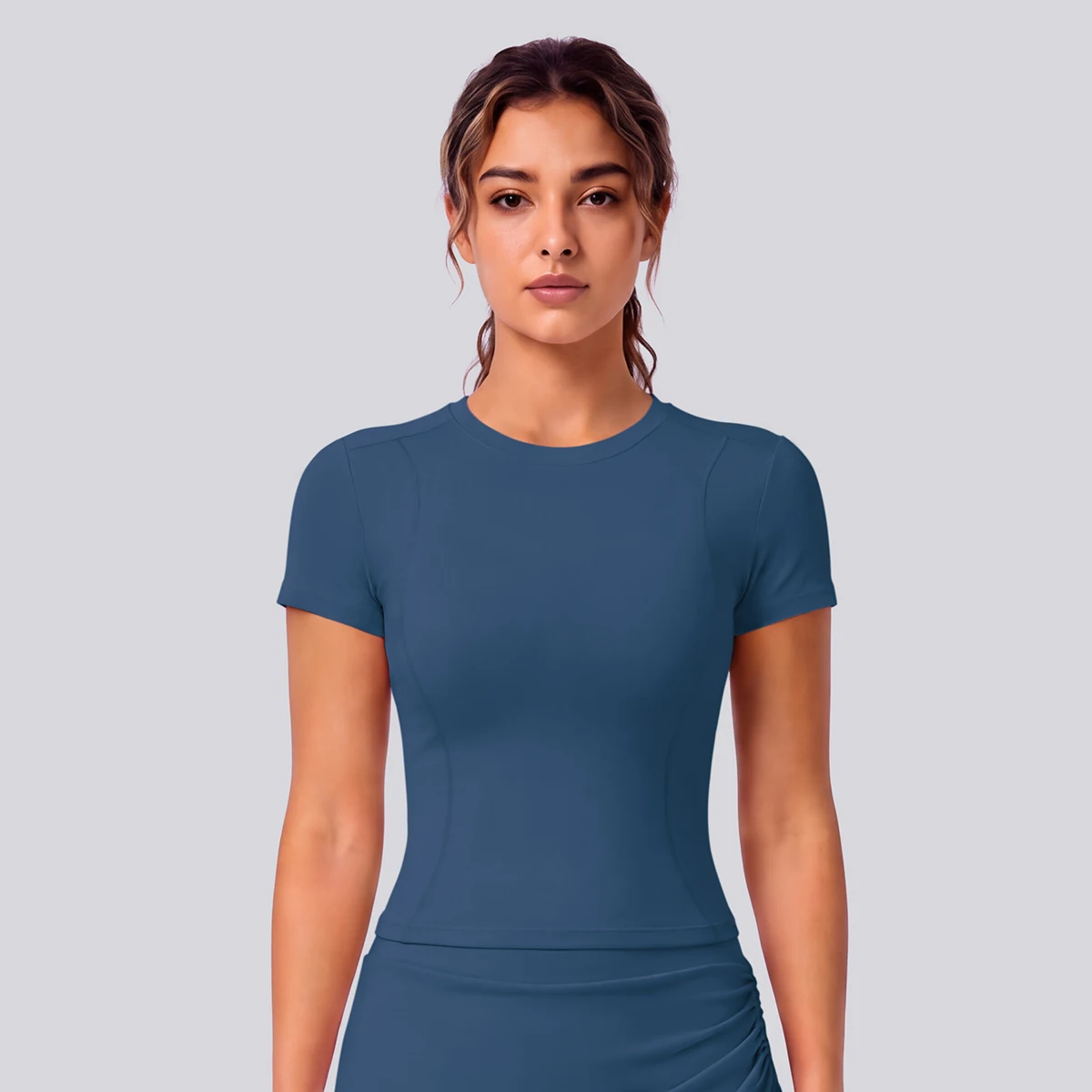 Rooftrellen Schnelltrocknendes Enges Yoga-T-Shirt für Damen, Kurzarm, Einfarbig, Atmungsaktives Sport-Top für Fitness und Yoga – Detail 25