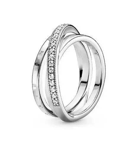 Autentyczne 925 Sterling Silver Crossover Pave potrójny zespół pierścień dla kobiet Wedding Party europa moda biżuteria pan