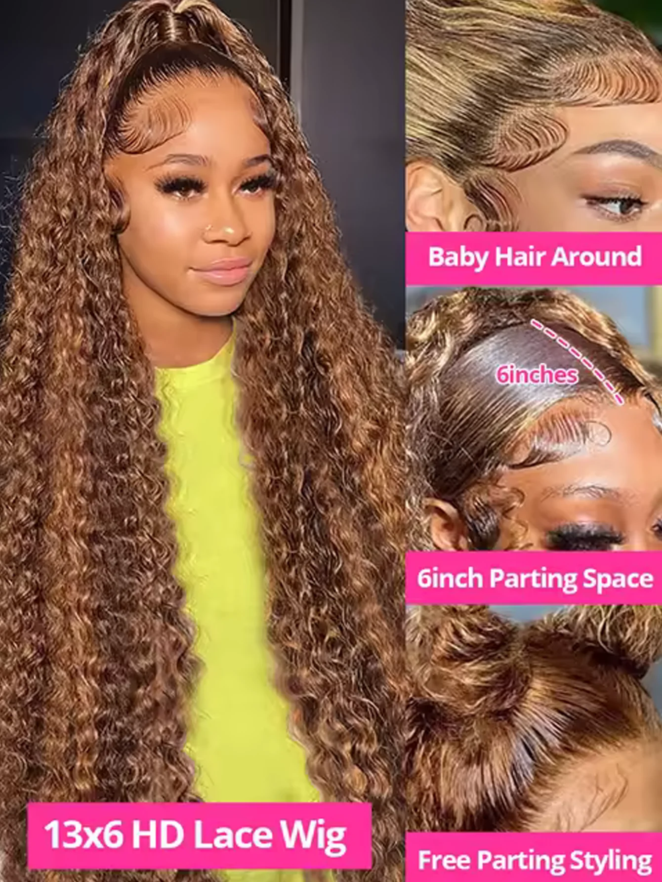 4/27 オンブレ カール ハイライト ウィッグ 人毛 プレプラック 13x4 ディープウェーブ ウィッグ 人毛 ディープウェーブ 既製品 女性用