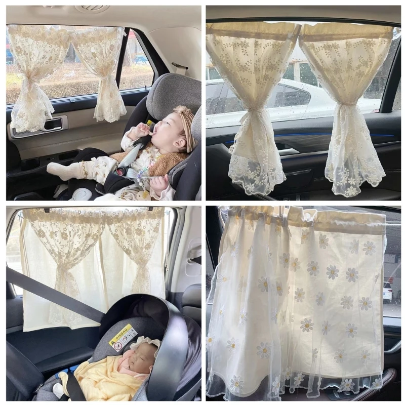 Auto Sunscreens Embroidery Flower Car Window Screen Heat Resistant & Easy to Clean Car Window Drapes Lightweight Cover