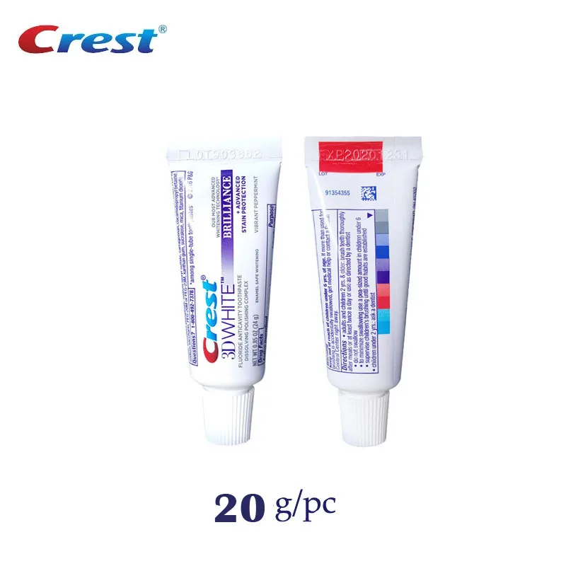 Portable Crest 3D WhiteToothpastes Brilliance Mini Teeth Whitening Small Tooth Paste 20g for Travel Without Box 10 pcs