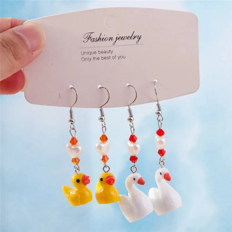 لطيف الراتنج 3D الحيوان بطة انخفاض الأقراط للنساء الفتيات زهرة الأقراط مجموعة مجوهرات للأطفال الهدايا #4