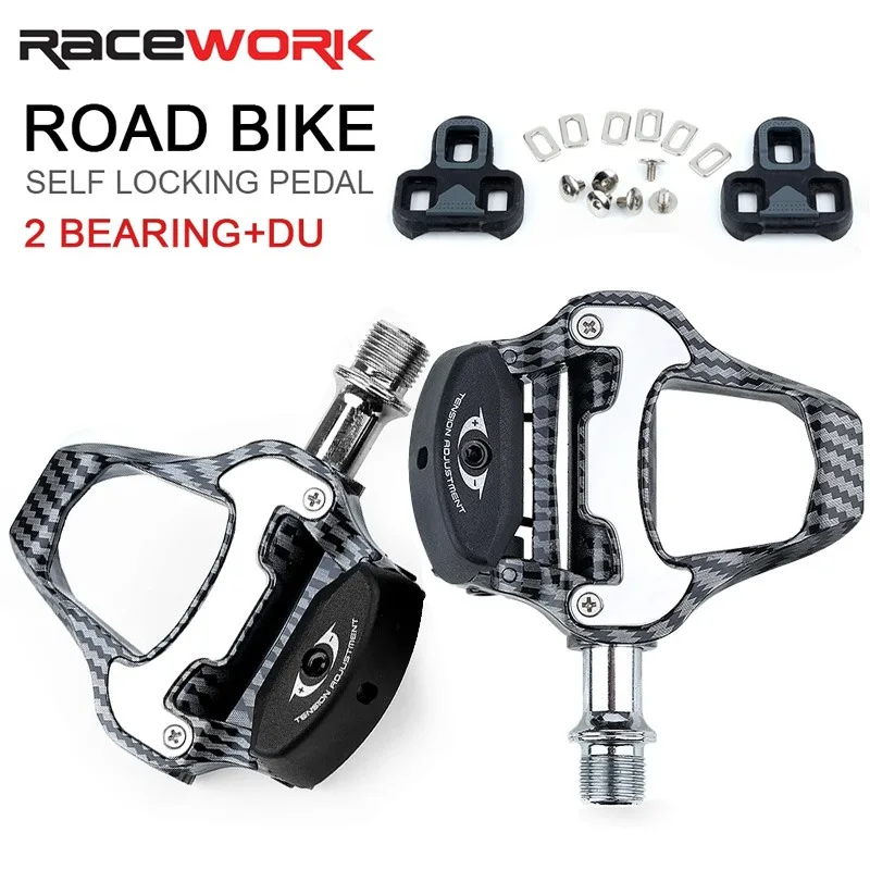 

Нейлоновые велосипедные педали RACEWORK без клипс для Look KEO Shimano SPD, педали для шоссейного велосипеда, самоблокирующаяся педаль с узором из углеродного волокна