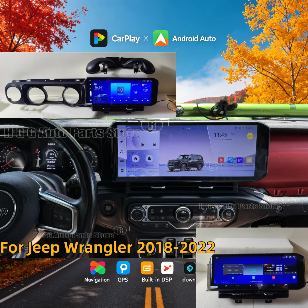 QLED-Bildschirm Android Wireless CarPlay Multimedia-Player Head Unit 15 Zoll für Jeep Wrangler 2018-2022 Stereo GPS-Navigation Autoradio