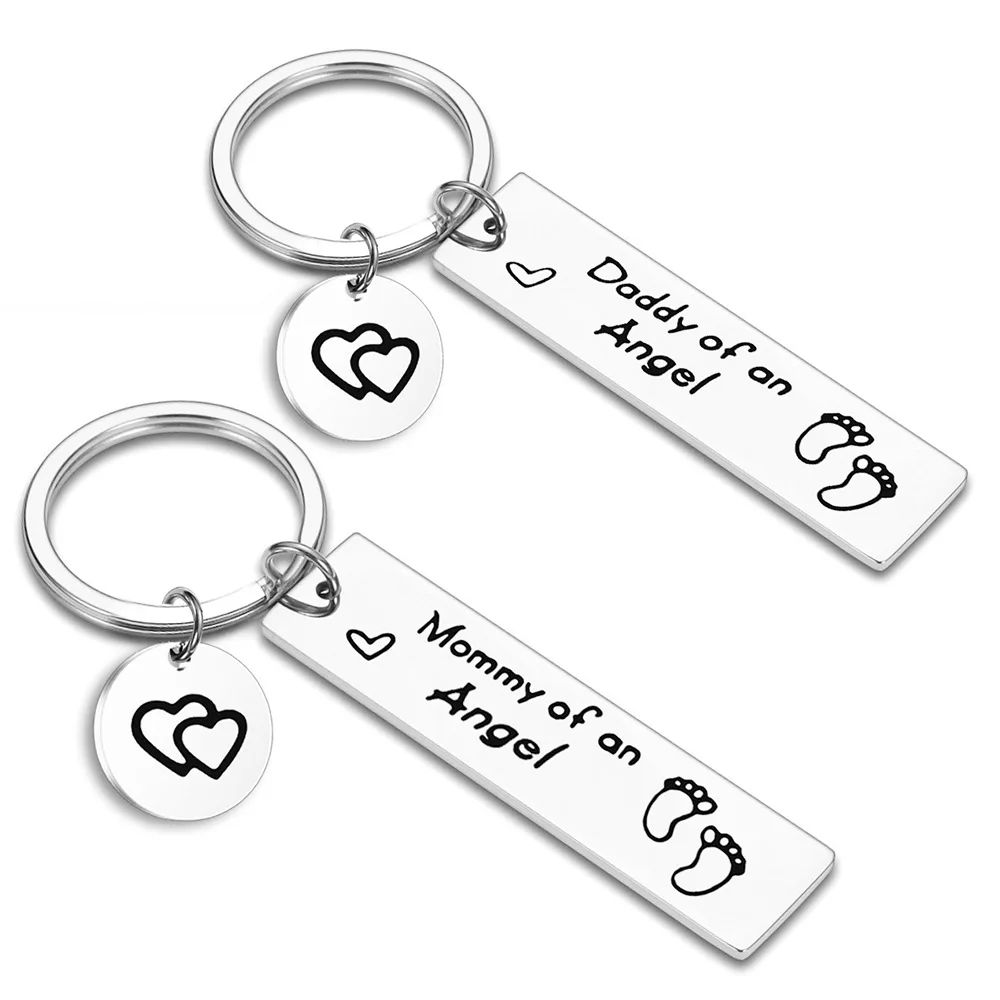 Daddy Mommy of an Angel Fashion Stainless Steel Keychain Lettering Love to Child for Children's Day Gifts DIY Custom Wholesale