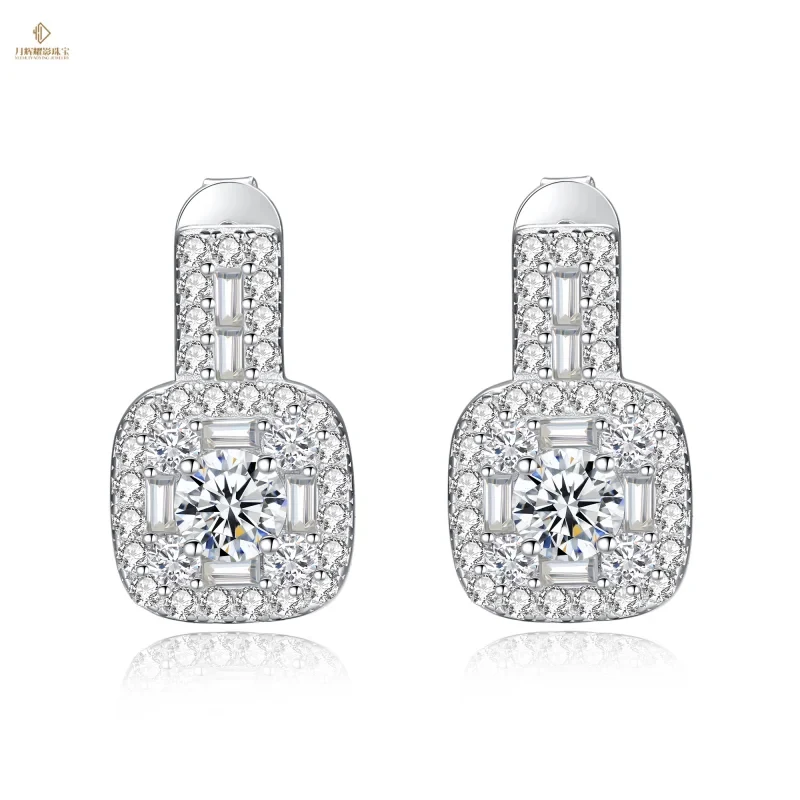 Full D Color Vvs Moissanite Earrings square 925 Sterling Silver Moissanite Pass Diamond Tester Earring Fashion Jewelry for Women