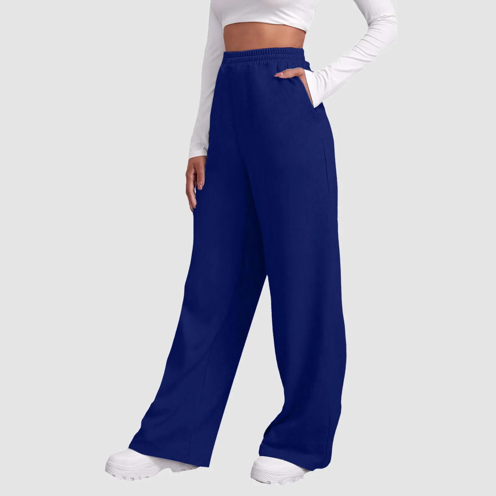 Pantaloni a gamba larga per pantaloni della tuta foderati in pile da donna pantaloni dritti fondo All-match pantaloni da jogging Fitness tinta unita pantaloni Basic da viaggio 2024