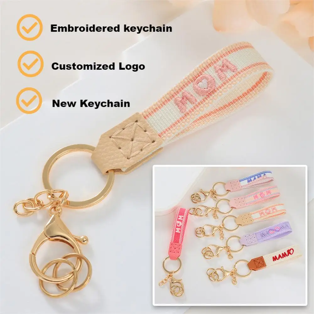 Mother's Day Woven Keychains Pendant Buckles Embroidered Letter Pattern Keychain Fashion Bag Mobile Phone Pendant Accessories