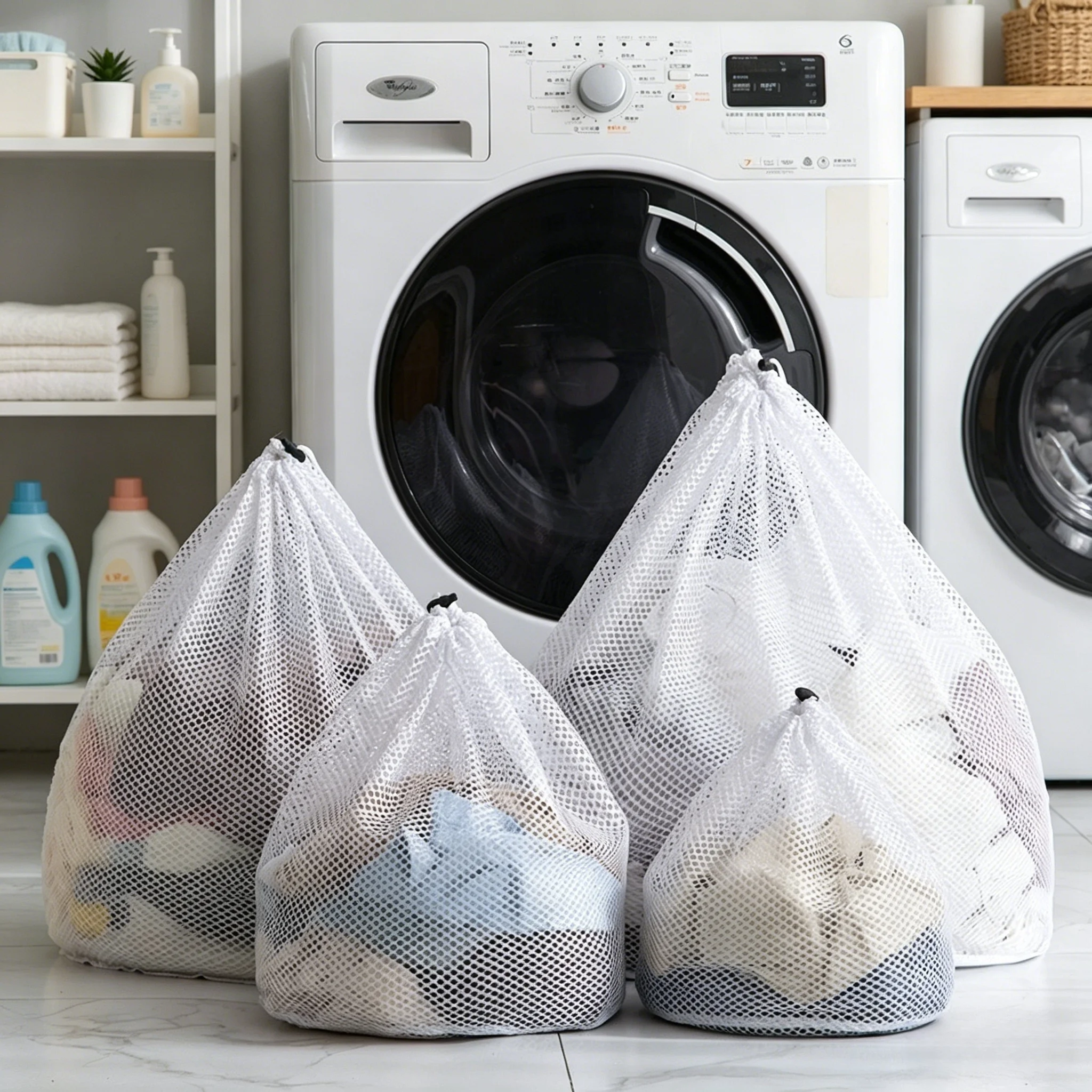 Sacs à linge en filet pour machine à laver, sacs de lavage en filet Jumbo pour vêtements délicats, linge de lit, jouets avec fermeture à cordon, robustes