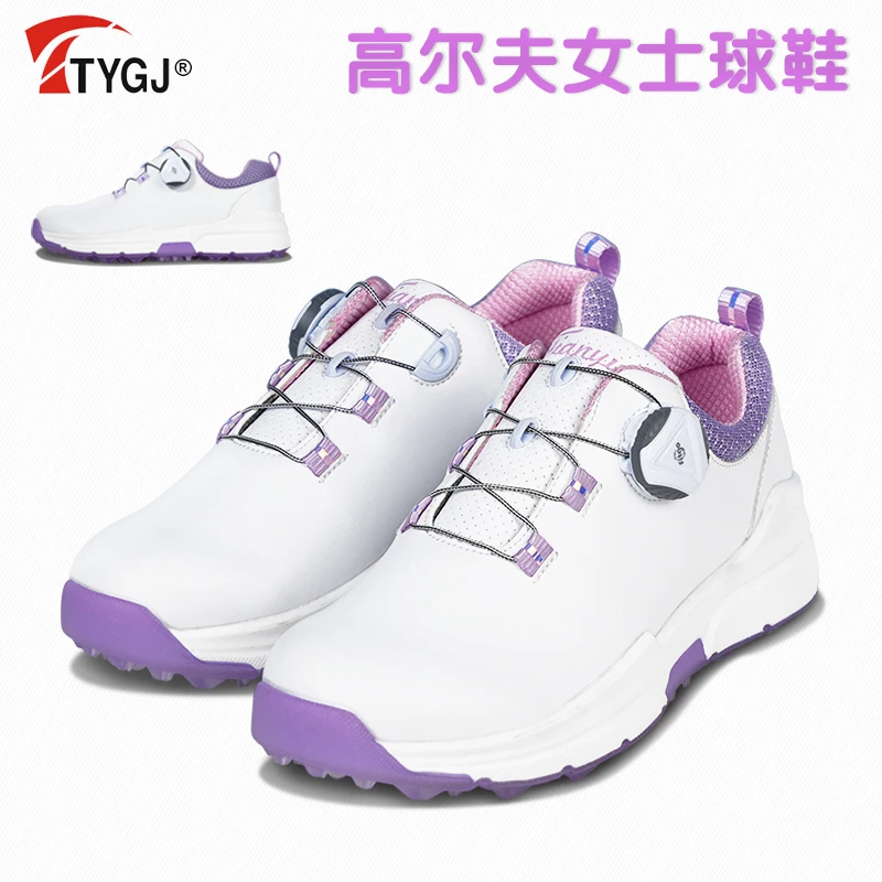 TTYGJ Golf Shoes Women's New Knob Buckle Ultra Fiber Leather Breathable, Anti slip, Waterproof Outdoor Sports Shoes