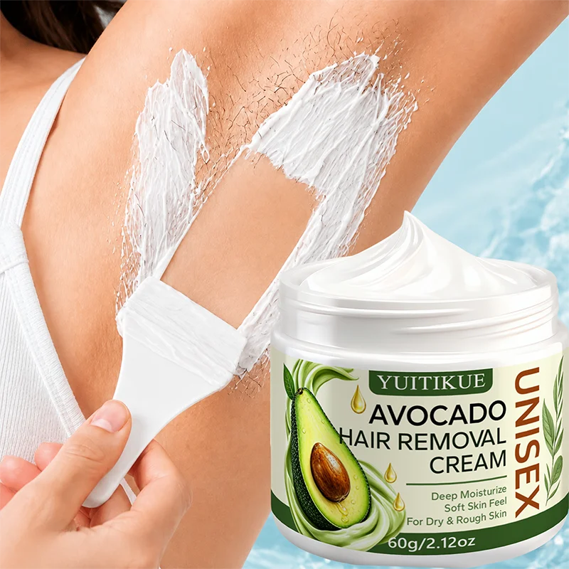 YUITIKUE 60g Avocado Hair Removal Cream - Unisex Moisturizing Soft Skin Feel for Dry Rough Skin