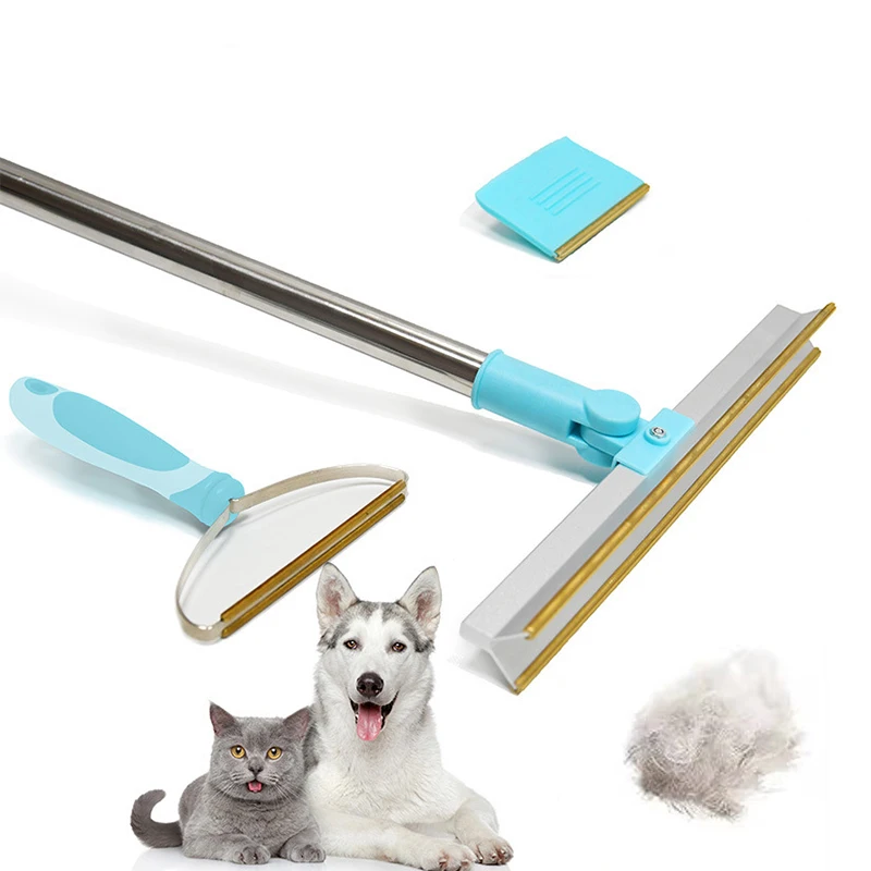 Pet Hair Remover Set Fluff Removal Tool Metals Telescopic Handle Rug Rake Dog Cat Hair 180° Rotation Carpet Shave Pet Products