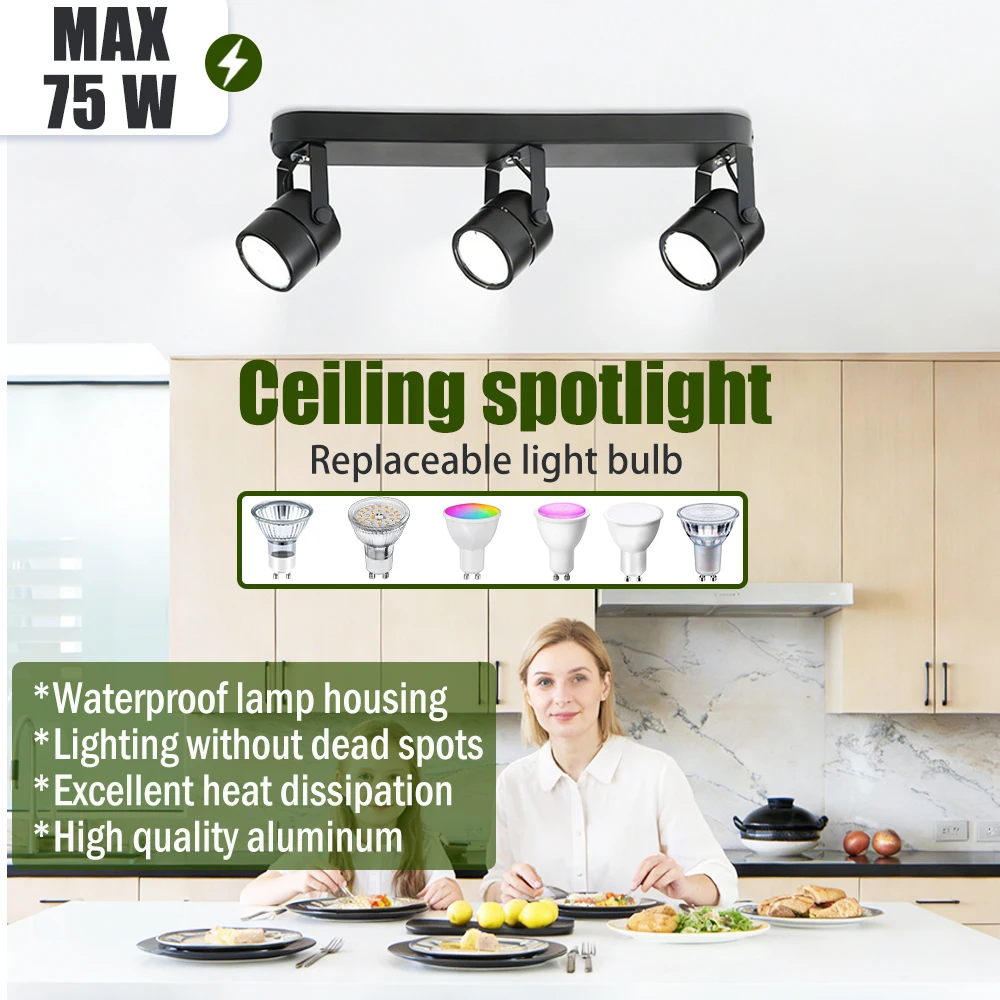Modern GU10 LED Ceiling Light Study Kitchen Spot Fixtures Dining Room Energy Saving Decoration Lampshade Wall Light Black 110V