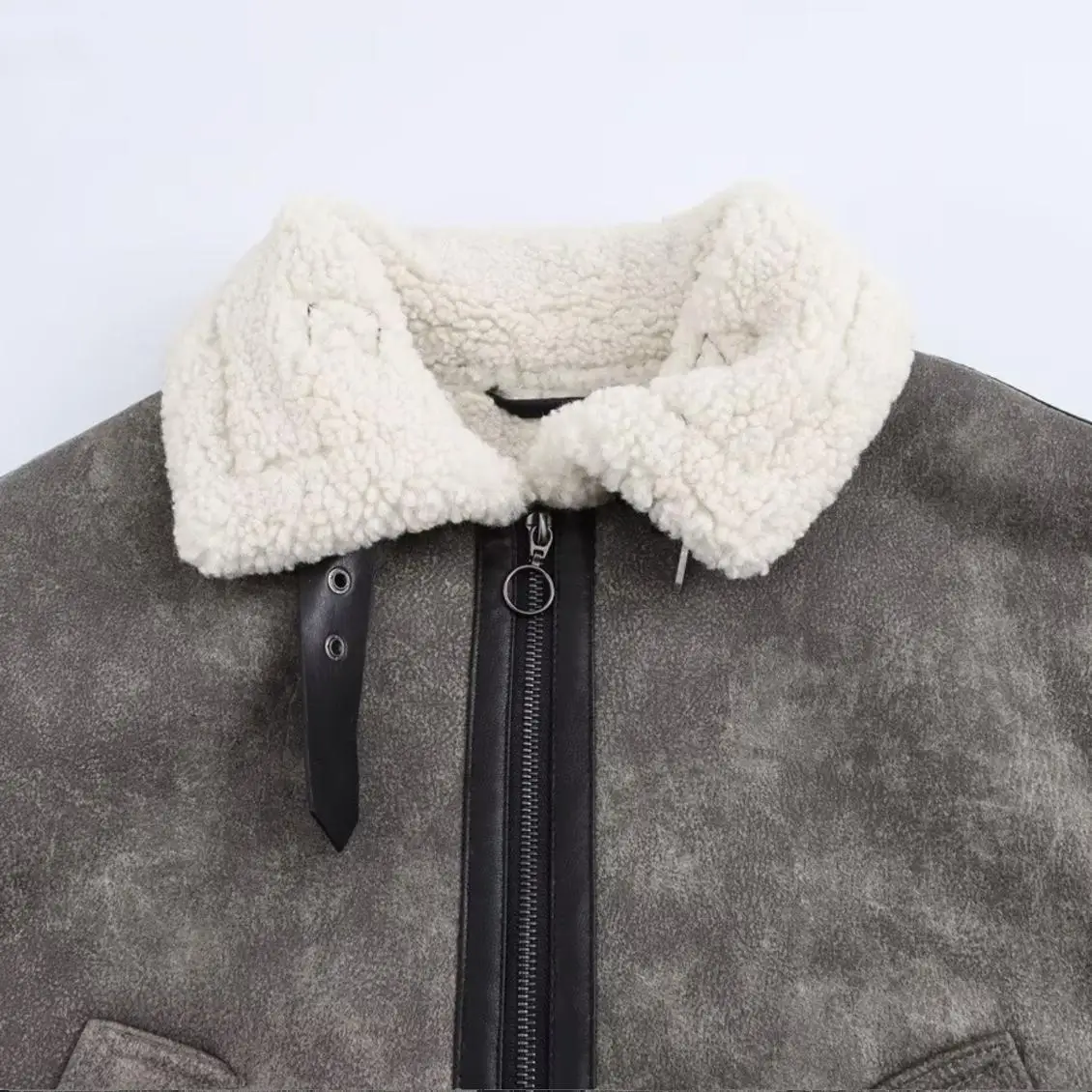 

ZBZA Autumn New Women's Faion Design Sense Knot Decoration Double-Sided Collar Long Sve Jaet Outerwear Polyester Fiber