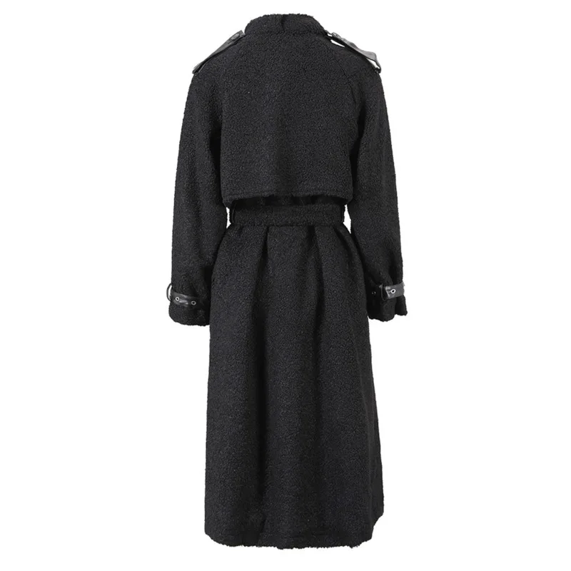 [Vibe] manteau en laine d'agneau noir grande taille Trench épais femmes nouveau col montant à manches longues coupe-vent mode automne hiver 2025