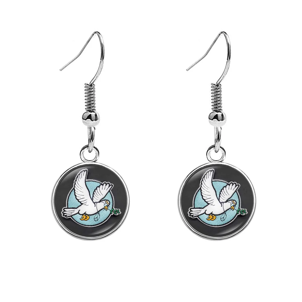 Heart Peace Sign Earrings for Women Vintage Hippie Peace Car Moon And Sun Dove Cartoon Picture Glass Dome Drop Earring Jewelry