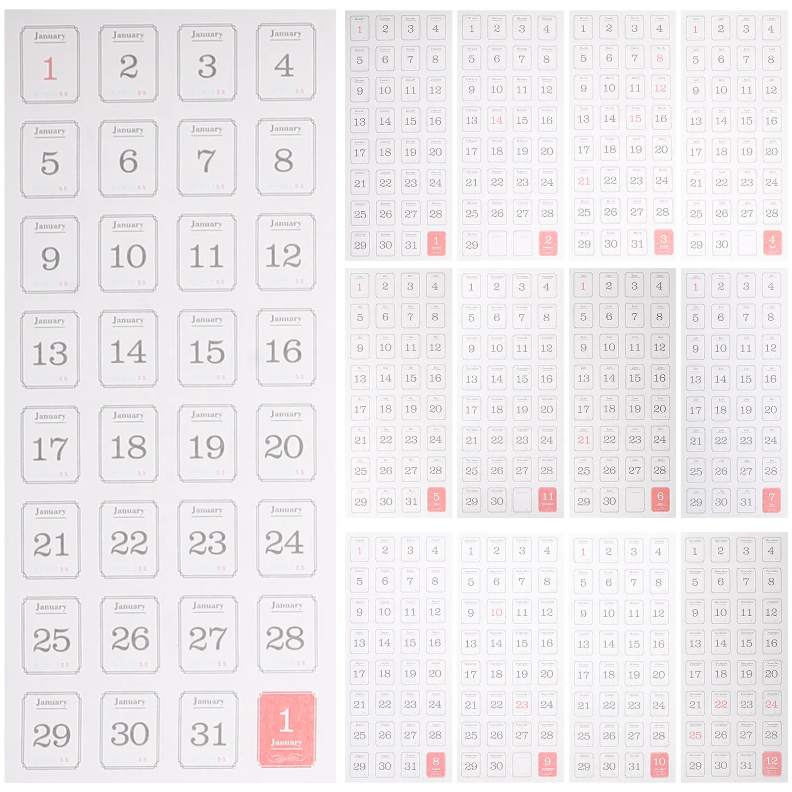 

1Set Calendar Stickers with Yearly Dates Planner Tabs for Journal Notebook Scrapbook Daily Use Portable Organizer Label