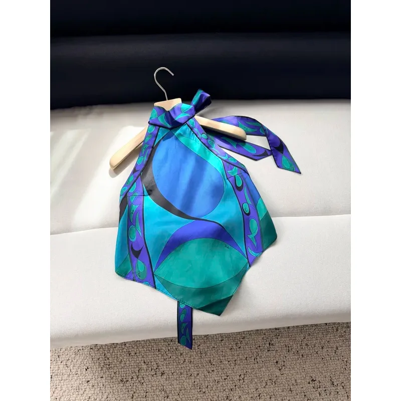 Women Neck Hanging Geometric Vortex Lace Up Sex Silk Top
