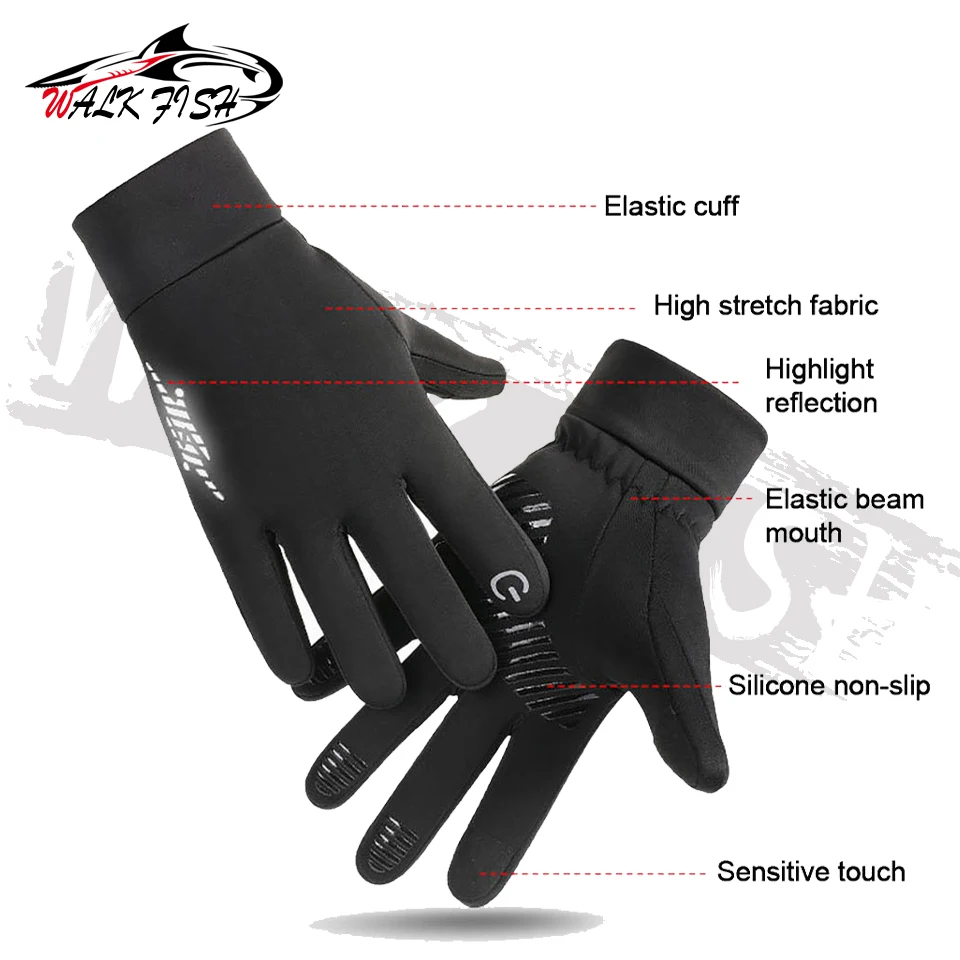 WALK FISH 1Pair Winter Fishing Gloves Outdoor Sports Warmth Unisex Hiking Driving Cycling Touch Screen Anti-slip Skiing Gloves