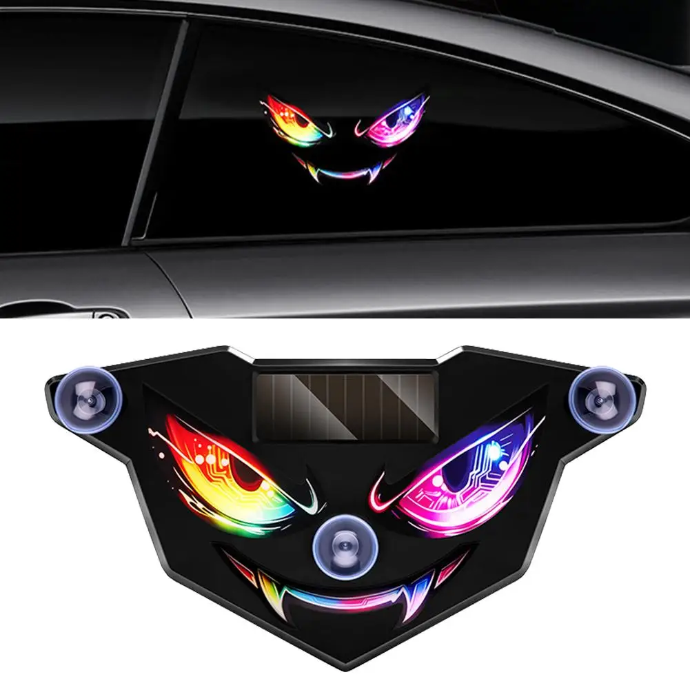 Solar Powered Car Demon Eye LED Neon Light Breathing Ambient Light Solar + Type-C Charging Atmosphere Lamp for Vehicle Decor