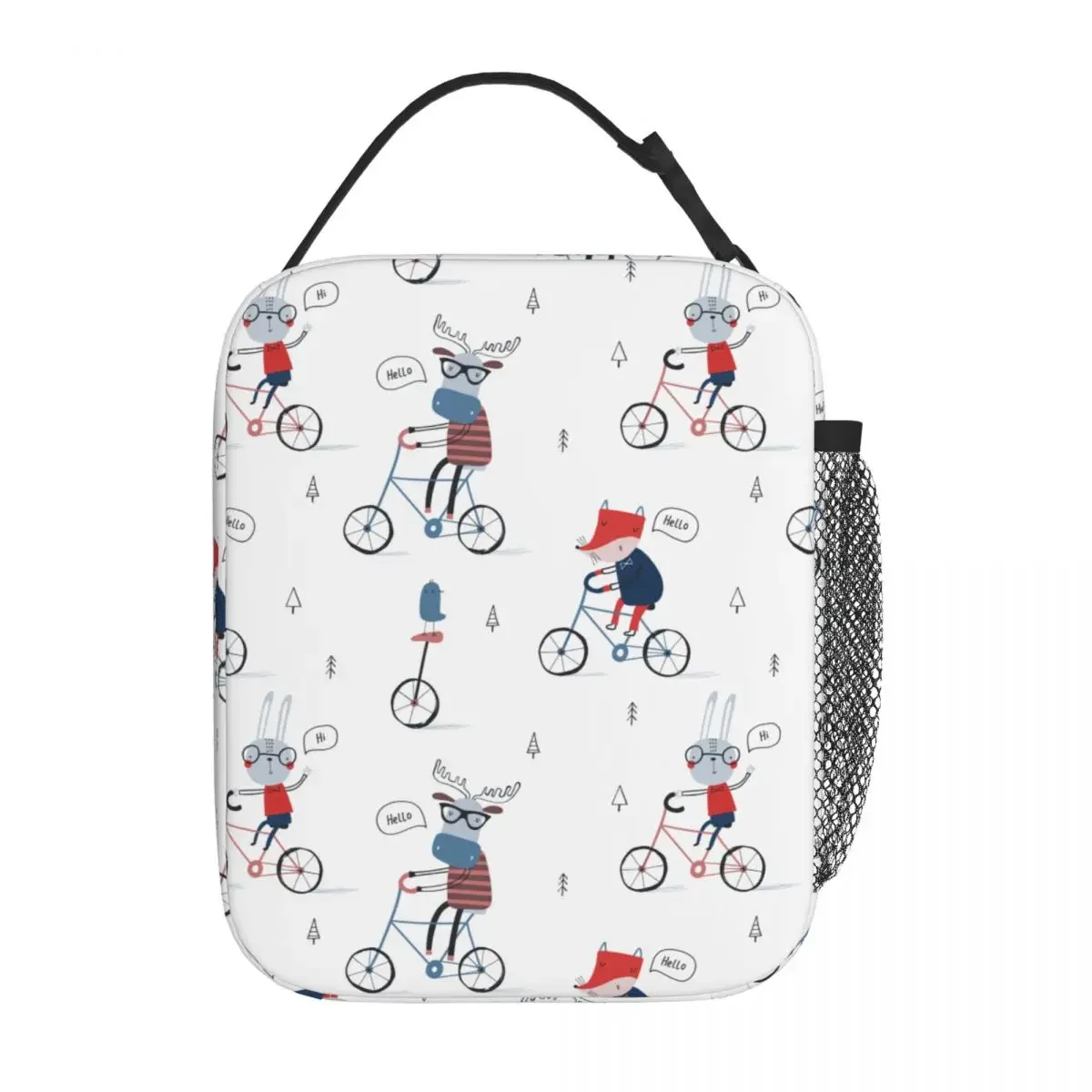 Funny Animals On Bicycles Fox Bunny Forest Insulated Lunch Bags for Kids School Lunch Container Fashion Thermal Cooler Bento Box